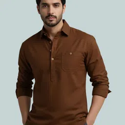 Vida Loca Shirt Collar Roll-Up Sleeves Cotton Straight Kurtas-picture-32