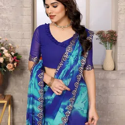 Ambuja International Tie and Dye Mirror Work Pure Georgette Saree image 4