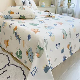 JC HOME White & Green Graphic Printed Cotton 220 TC Queen Bedsheet Set 1.8 m x 2.3 m image 2