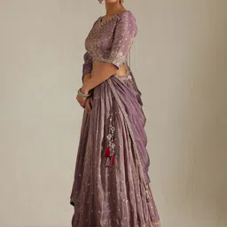 Soch Floral Embroidered Sequinned Ready to Wear Tissue Lehenga & Choli With Dupatta image 4