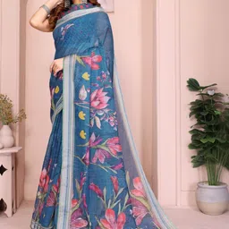 MANSHA GARMENT Floral Pure Linen Saree image 3
