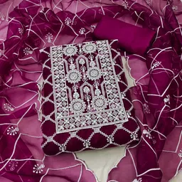 Maroosh Floral Embroidered Thread Work Organza Unstitched Dress Material-picture-13