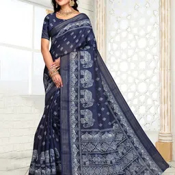 Fevinaa Ajrak Block Zari Linen Blend Block Print Saree-picture-35