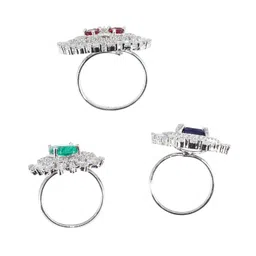 PRIVIU Set Of 3 Silver-Plated American Diamond Studded Adjustable Finger Ring image 5