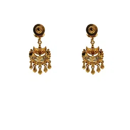 South Temple Jewellery Gold-Plated Stones Studded And Beaded Crescent Shaped Drop Earrings image 5
