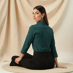 kaarchop Women Regular Fit Solid Spread Collar Formal Shirt image 2