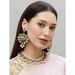 Fida Gold-Plated Pearls & Kundan Studded Jewellery Set image 2