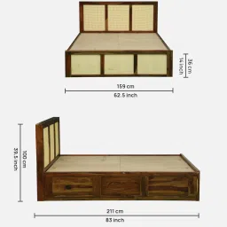 woodsworth from pepperfry Albans Sheesham Wood Queen Size Bed In Provincial Teak Finish With Box Storage image 2