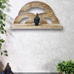 disoo fashions Brown Colour Solid Wood Handcarved Floating Wall Shelf In Rainbow Design image 1