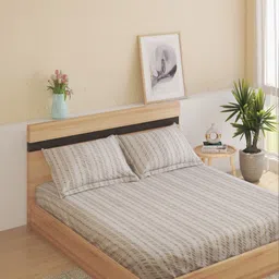 Home Centre Off White Geometric 200 TC King Bedsheet with 2 Pillow Covers-picture-21