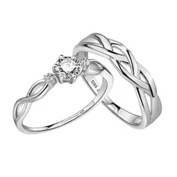 Bling Queen Set Of 2 Silver Plated Solitaire Crystal Adjustable Couple Ring Set-picture-14
