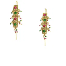 FEMMIBELLA Gold-Plated Artificial Stones Studded And Beaded Square Shaped Ear Cuff image 4