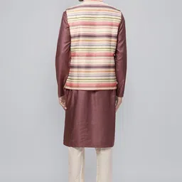 Ethnix by Raymond Men Striped Mandarin Collar Neck Nehru Jackets image 3