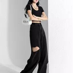 StyleCast Women Relaxed Fit High-Rise Slash Knee Jeans image 2