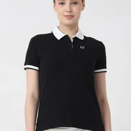 Kraus Jeans Women Solid Polo Collar Cotton T-shirt-image-74
