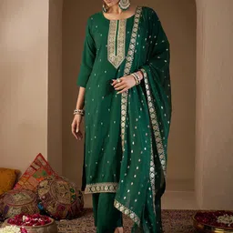 Indo Era Women Ethnic Motifs Embroidered Regular Sequinned Kurta with Trousers & With Dupatta image 5