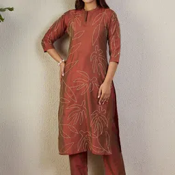 Indo Era Embroidered Mandarin Collar Neck Top With Trousers Co-Ords-picture-49