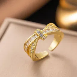 MYKI Gold-Plated Stones-Studded Adjustable Finger Ring image 3