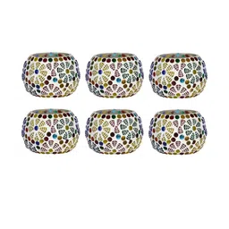 Somil Vibrant Multicolor Glass Candle Holder Add A Touch Of Magic To Diwali, Parties & Candlelight Dinners, Size-8.5 X 8.5 X 7 Cm Pack OF 6-picture-24