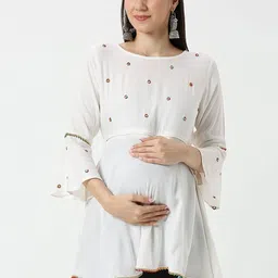 Mom For Sure by Ketki Dalal Embellished Embroidered Flared Sleeve Ethnic Empire Top-picture-26