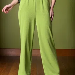 Myshka Women Comfort Loose Fit High-Rise Wrinkle Free Trousers-image-57