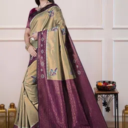 Aman's Impero Woven Design Embroidered Art Silk Handloom Banarasi Saree image 2