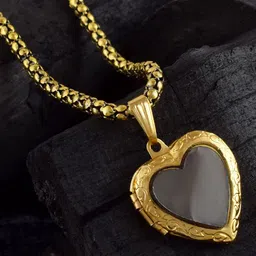 ADMIER Unisex Gold-Plated Heart Shaped Photo Locket Pendant with Chain-picture-26