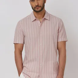 Mufti Men Slim Fit Opaque Striped Casual Shirt-picture-38