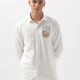 HAMPTONS Men Standard FitSpread Collar Solid Cotton Casual Shirt-picture-16