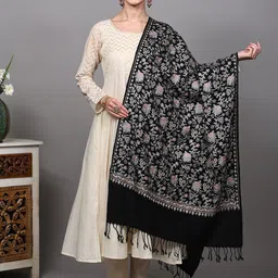Exotic India Floral Chain Stitch Embroidered Thread Work Pure Woollen Shawl-image-77
