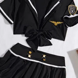 For You For Me Women Colourblocked Shirt Collared Tie Up Flared Satin Baby Doll With Brief image 5