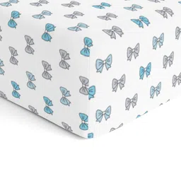 The White Cradle Blue & White Conversational Printed 120TC Fitted Cotton Crib Bedsheet-image-32