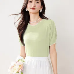 bebe Women Solid Short Sleeves Pullover Sweatshirt-picture-21