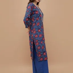 Melange by Lifestyle Women Printed Keyhole Neck Flared Sleeves Mirror Work Anarkali Kurta image 3