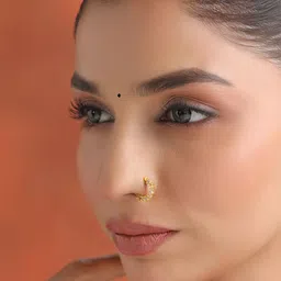 Yellow Chimes Set of 3 Gold-Plated Stone Studded Stud Nosepins image 2