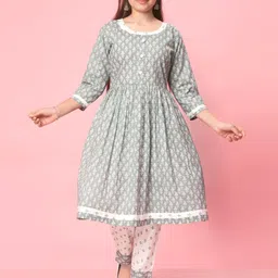 BAESD Girls Floral Printed Pleated Pure Cotton Kurta with Trousers-picture-28