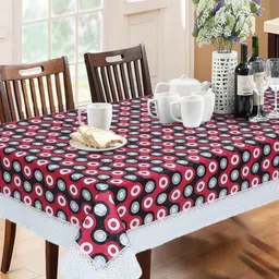 LooMantha Red Geometric Printed Waterproof Plastic 6-Seater Table Cover image 1