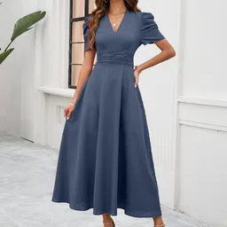 Sugathari Puff Sleeve Fit & Flare Maxi Dress-picture-22