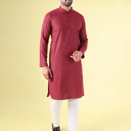 AURIK Men Self Stripe Mandarin Collar Straight Kurta image 3