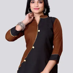 FULPARI Colourblocked Mandarin Collar Gotta Patti Work Straight Kurta image 2