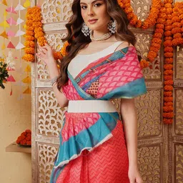 Silk Land Geometric Printed Zari Chanderi Ready To Wear Saree With Pocket image 2