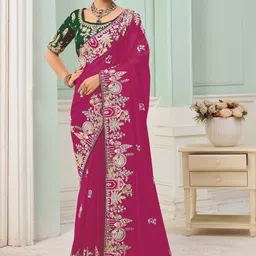 Suha Ethnic Motifs Embroidered Satin Heavy Work Saree-picture-35