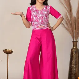 FASHION DREAM Girls Ethnic Motifs Embroidered Top with Palazzos-picture-48