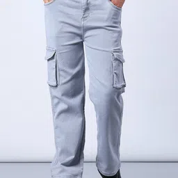 V-Mart Boys Regular Fit Mid-Rise Light Fade Cotton Denim Stretchable Cargo Jeans-picture-36
