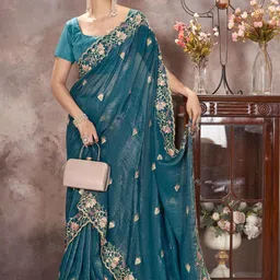 Mameraa Floral Embroidered Art Silk Heavy Work Saree-picture-26