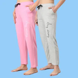 seaser Pack of 2 Women Printed Pink, Grey Track Pants-picture-18