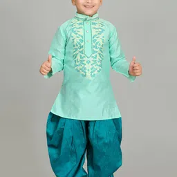 NFC CREATION Boys Ethnic Motifs Embroidered Regular Thread Work Dupion Silk Kurta with Patiala image 1