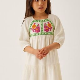 Le Nino Girls Solid Embroidered Gathered or Pleated A-Line Knee Length Dress-picture-14