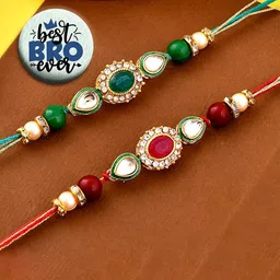 Ascension 2-Pcs Stone-Studded & Beaded Rakhi for Brother With Fridge Magnet Roli & Tilak-picture-17