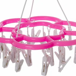 urbanware Cloth Drying Stand Hanger with 24 Clips/pegs, Baby Clothes Hanger Stand, Round (Pack of 2) Plastic Cloth Clips (Multicolor Pack of 2) Plastic Cloth Clips image 2